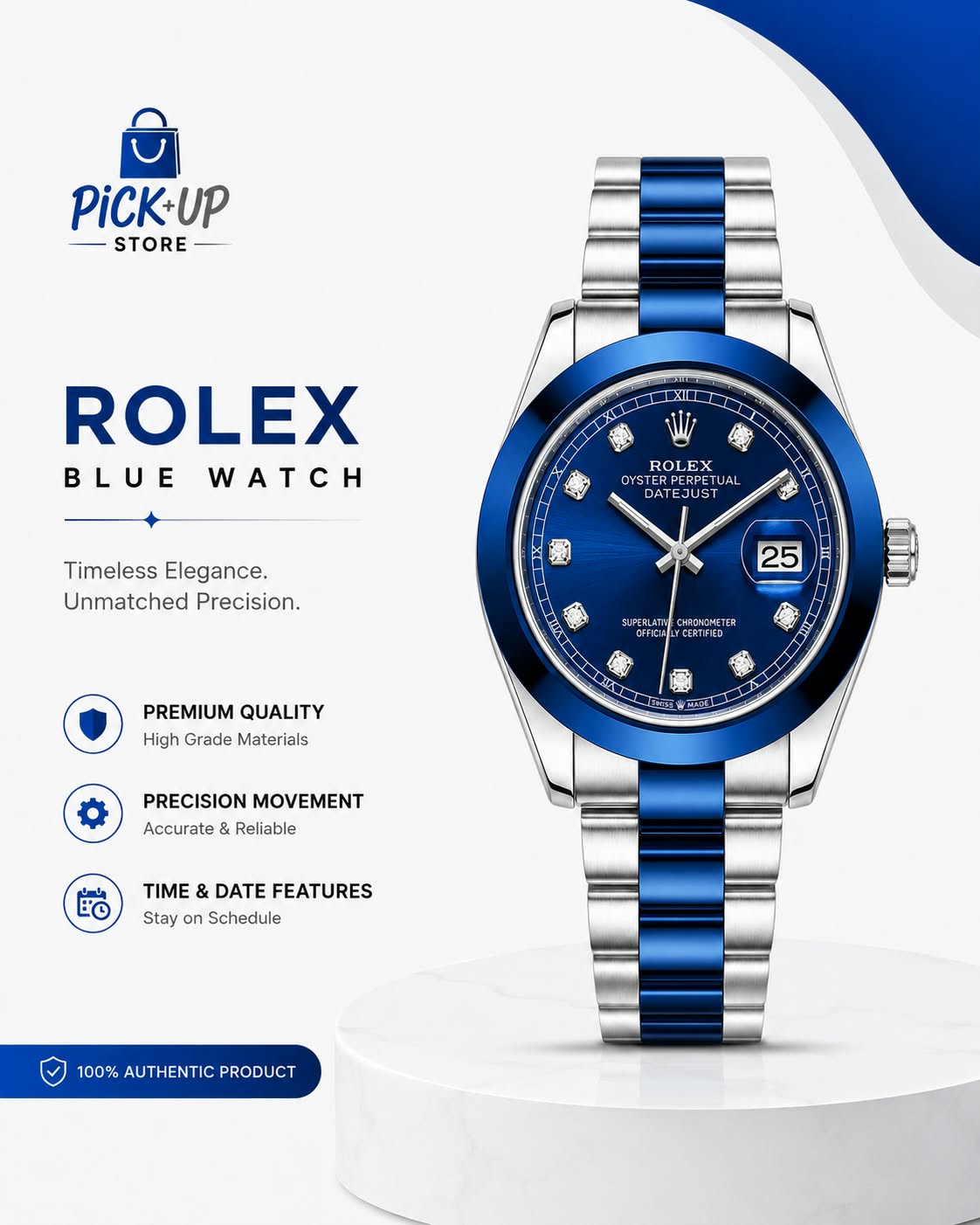 Silver & Deep Blue Luxury Watch
