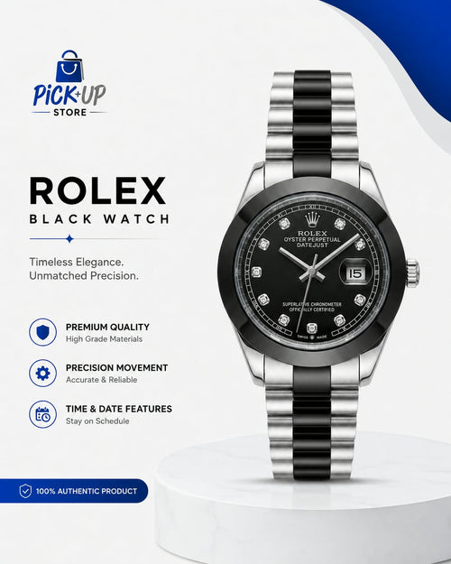 Silver & Classic Black Luxury Watch