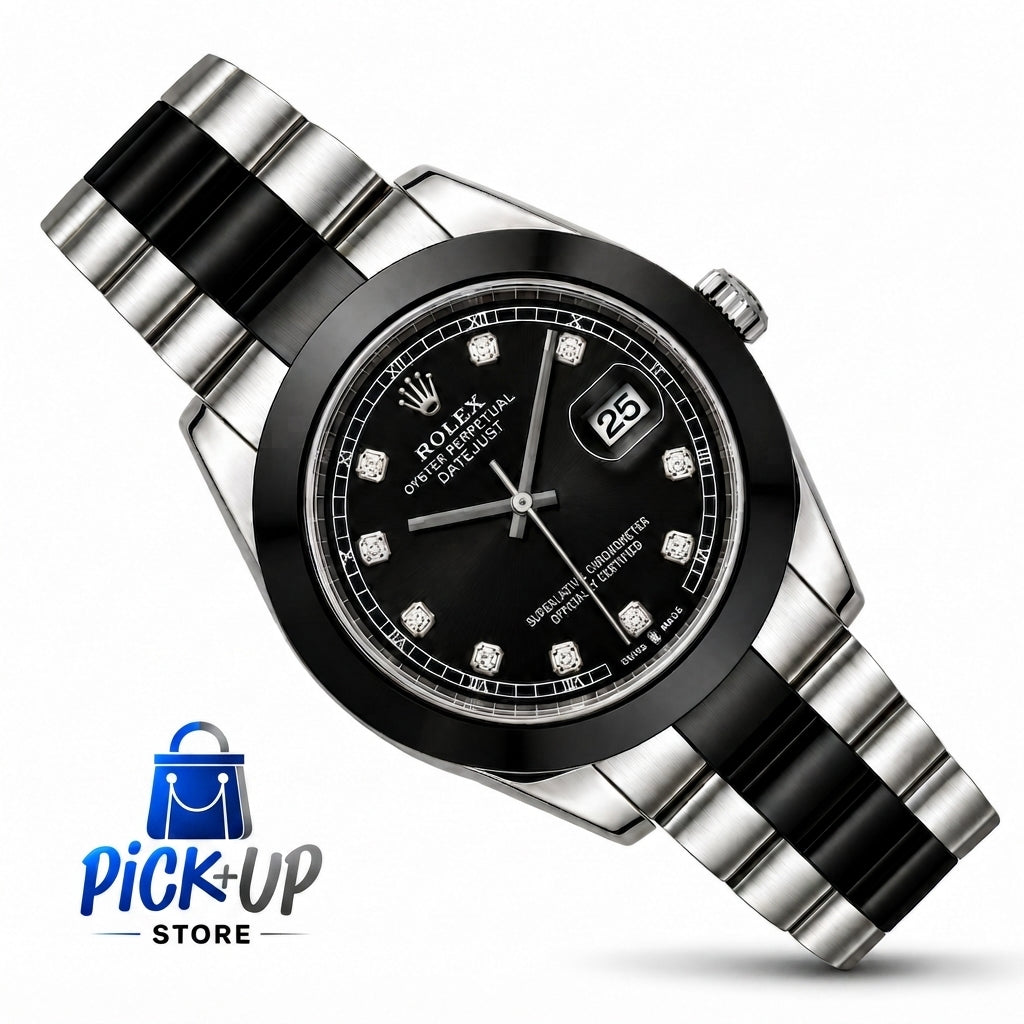 Silver & Classic Black Luxury Watch