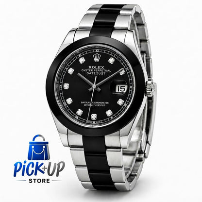 Silver & Classic Black Luxury Watch