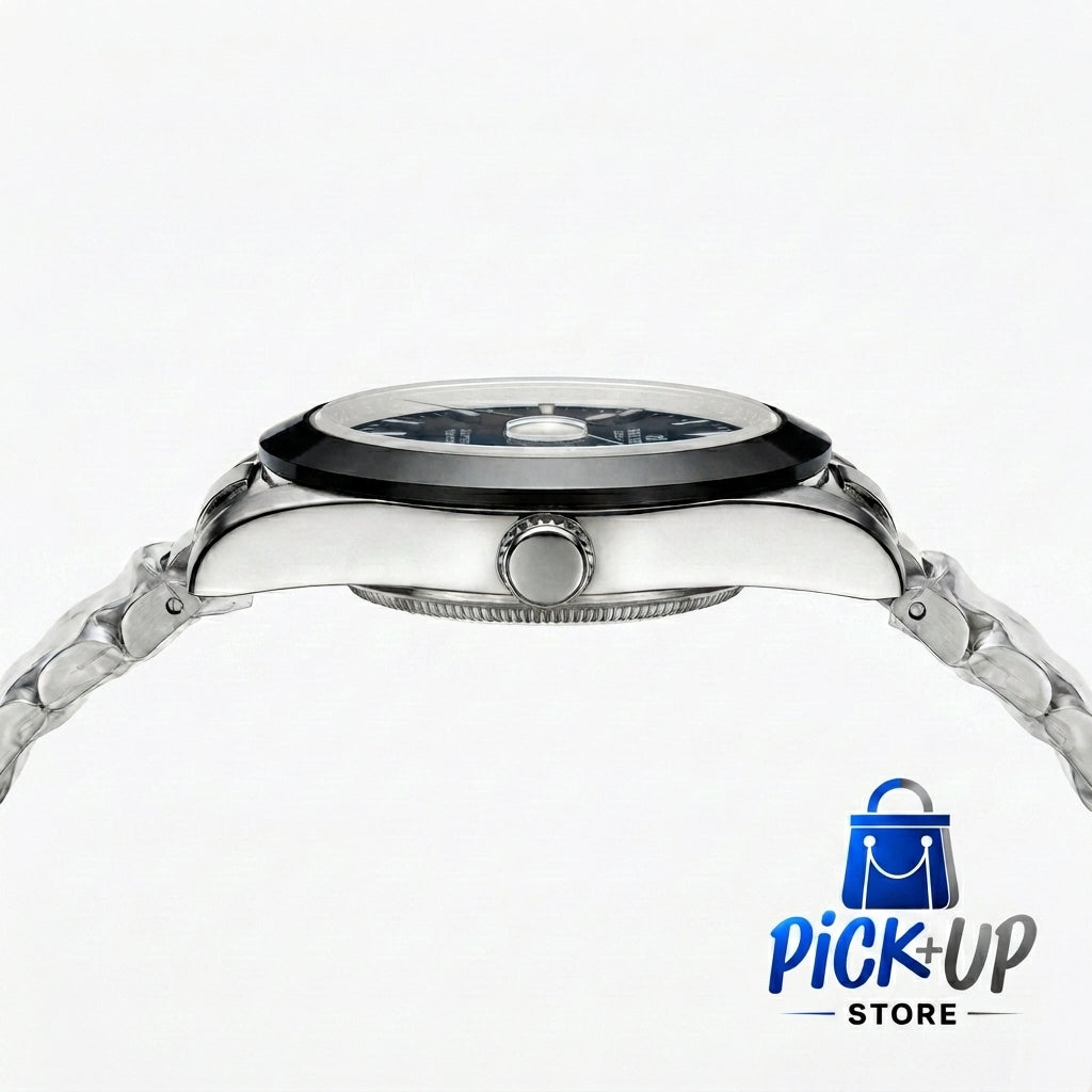 Silver & Classic Black Luxury Watch