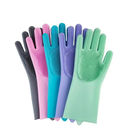 Magic Silicone Cleaning Gloves – Reusable Dishwashing Gloves with Built-In Scrubber