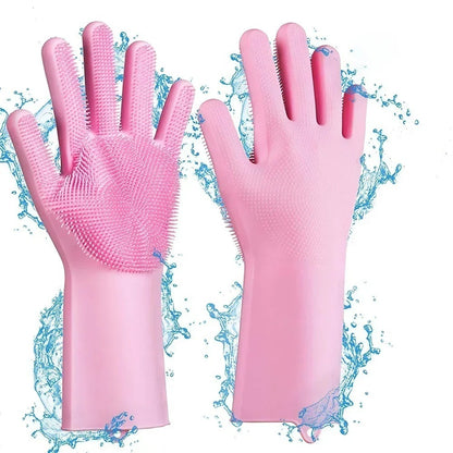 Magic Silicone Cleaning Gloves – Reusable Dishwashing Gloves with Built-In Scrubber