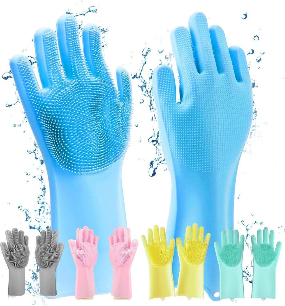 Magic Silicone Cleaning Gloves – Reusable Dishwashing Gloves with Built-In Scrubber