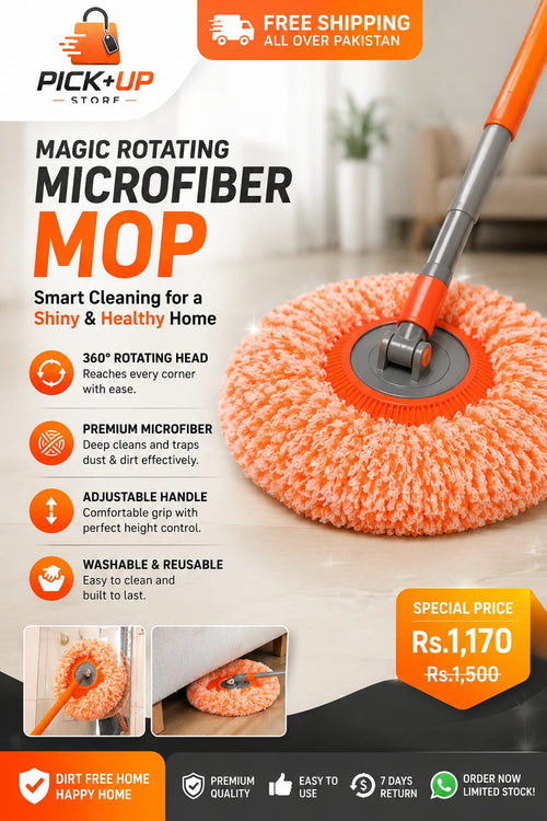 Magic Rotating Microfiber Mop – Adjustable Long Handle Floor Cleaning System