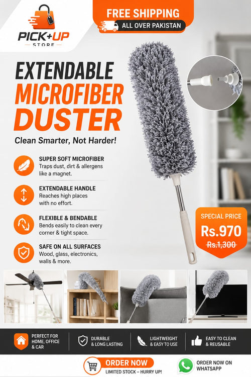 Extendable Microfiber Duster – Flexible Long-Handle Dust Cleaning Tool