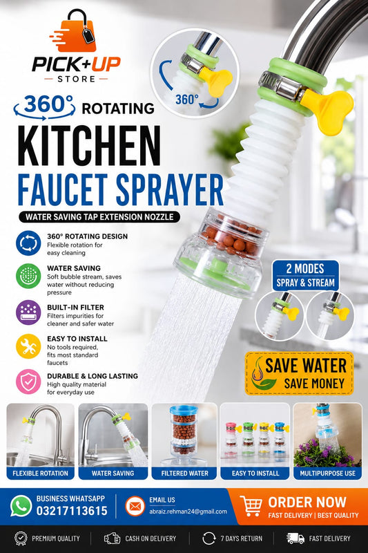 360° Rotating Kitchen Faucet Sprayer – Water Saving Tap Extension Nozzle